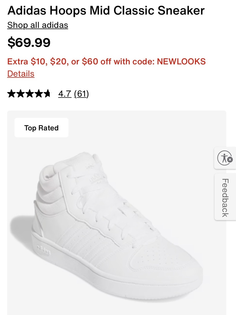 adidas White Mid-Top Leather Sneakers